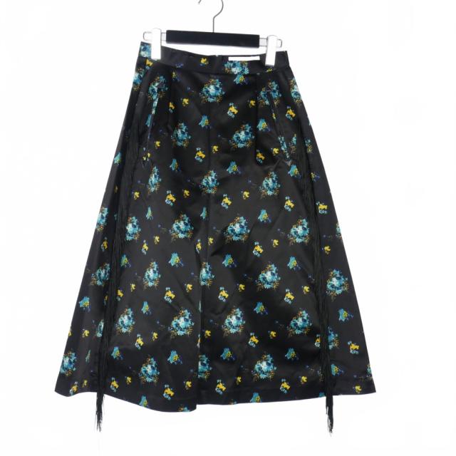 【中古】未使用品 トーガ TOGA フリンジ フラワープリント フレアスカート 34 黒 ブラック TP62-FG228 レディース