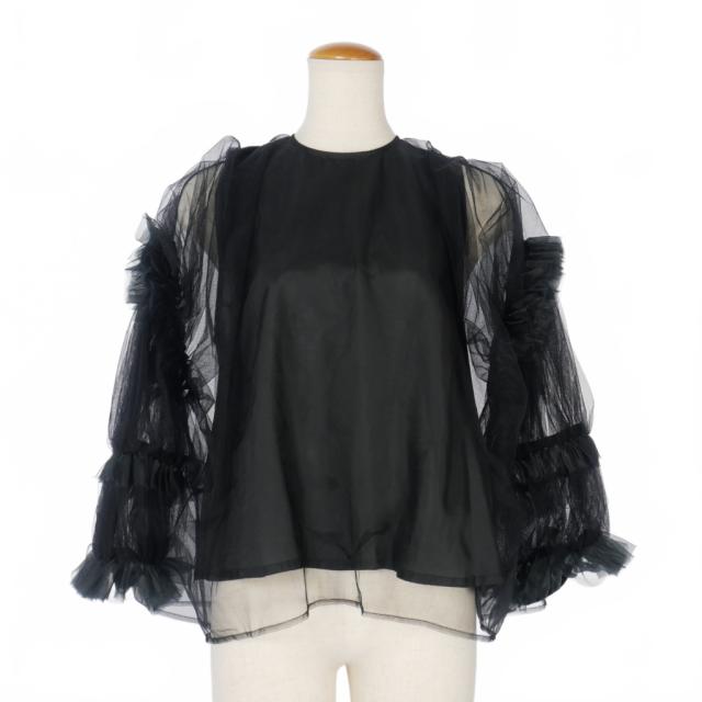 【中古】ノワールケイニノミヤ NOIR KEI NINOMIYA シアートップス チュール フリル 長袖 S 黒 ブラック 3G-B002