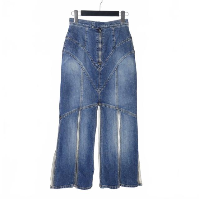 【中古】フェティコ FETICO デニムスリット スカート 膝丈 サイズ1 ブルー 青 FTC234-0502 レディース