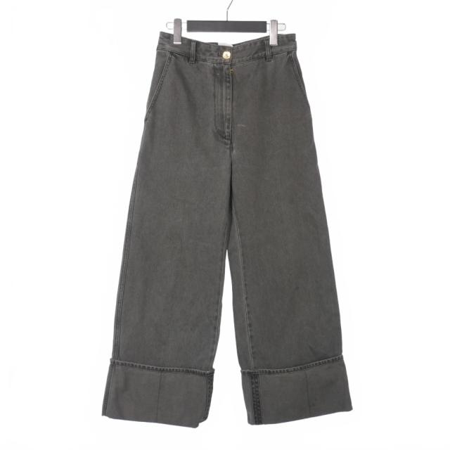 【中古】パトゥ PATOU 23AW ターンアップ ワイド デニム ジーンズ 34 黒 ブラック 23A-TR003-0081 レディース