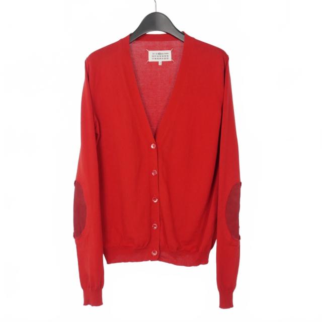 【中古】メゾンマルジェラ Maison Margiela 18SS エルボーパッチ カーディガン 長袖 Vネック S 赤 レッド