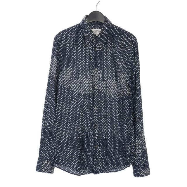 【中古】メゾンマルジェラ Maison Margiela 14AW ドット 総柄 スリムシャツ 長袖 48 紺 ネイビー S50DL0241 メンズ