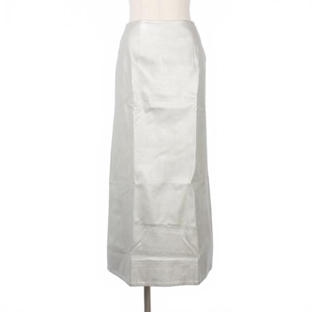 【中古】メクル MECRE バックスリット フェイクレザー ロングスカート S シルバー レディース