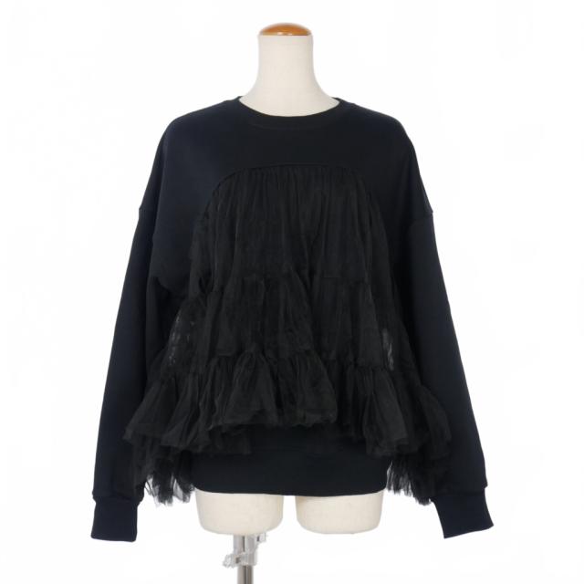 【中古】ヴィヴィアーノ VIVIANO チュール レイヤードスウェット トレーナー 長袖 F ブラック 黒 VS-TB23-03