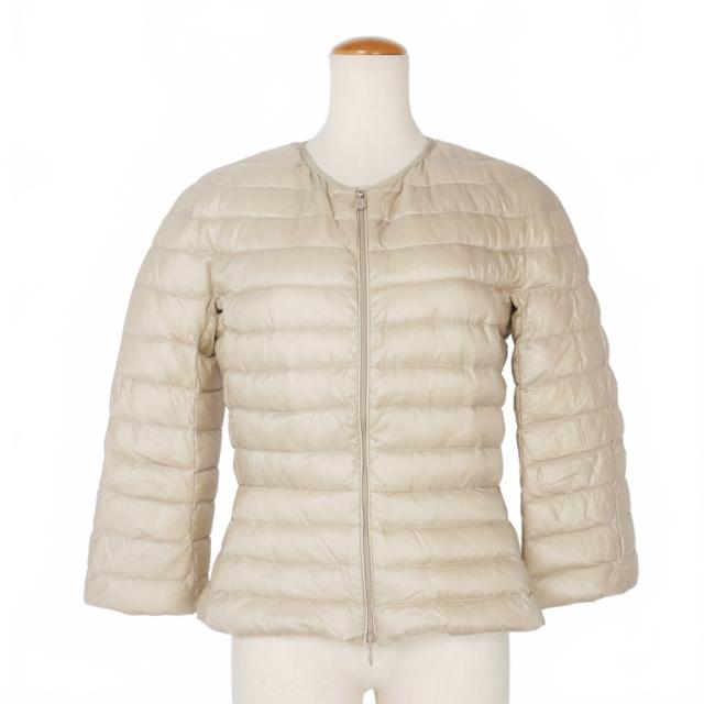 【中古】モンクレール MONCLER SCHAAL ライトウェイト インナーダウンジャケット ノーカラー 七分袖 1 ベージュ
