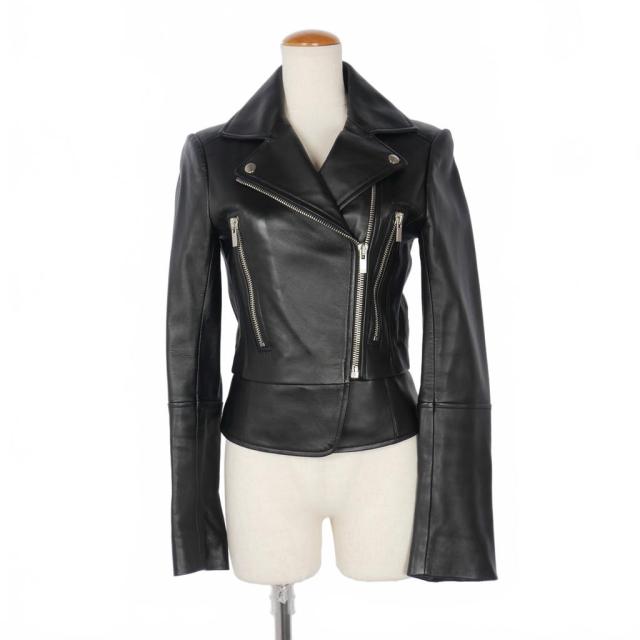 【中古】バレンシアガ BALENCIAGA 2016 レザージャケット ライダース クロップド ロングスリーブ 34 黒 ブラック