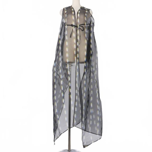 【中古】ドリスヴァンノッテン DRIES VAN NOTEN 21SS レンライ LEN LYE 総柄 プリント シアー ロング ベスト 黒