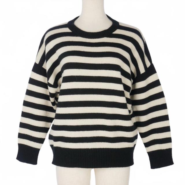 【中古】サンローラン パリ ボーダーカシミヤニット XS ホワイト 白 ブラック 黒 レディース