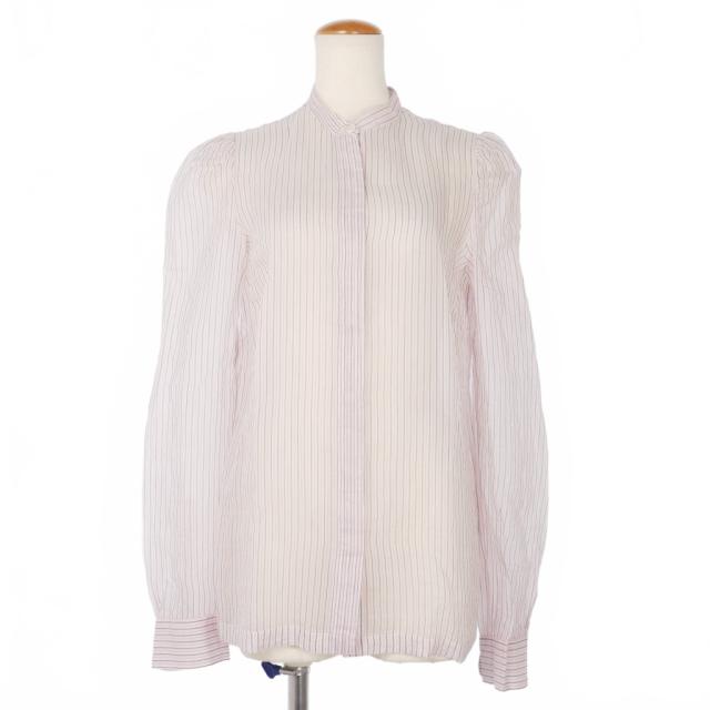【中古】ドリスヴァンノッテン DRIES VAN NOTEN ストライプ シアー ノーカラーシャツ ブラウス コットン シルク 36