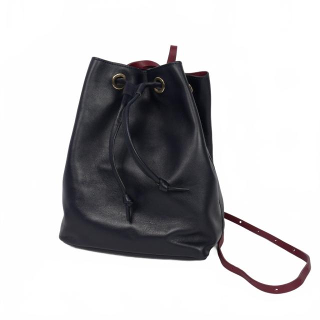 【中古】メゾンボワネ MAISON BOINET × ヨシヨ YOSHIYO 巾着ポーチ ショルダーバッグ レザー 黒 ブラック ボルドー