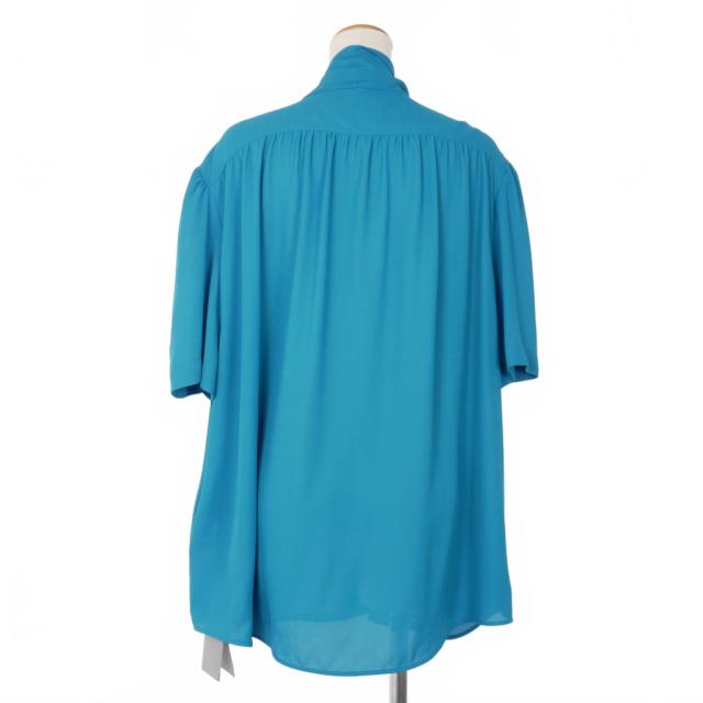 【中古】バレンシアガ BALENCIAGA 20SS スカーフ リボン ブラウス シャツ オーバーサイズ 半袖 36 青 ブルー 602571