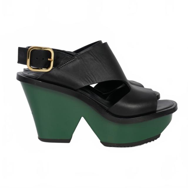 中古】マルニ MARNI クロスストラップ レザー サンダル 厚底