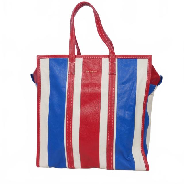 【中古】バレンシアガ BALENCIAGA BAZAR SHOPPER バザール M ショッパー トートバッグ ハンドバッグ ストライプ