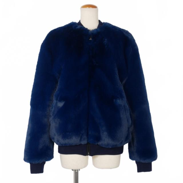 【中古】ゴールデングース GOLDEN  フェイクファー ボンバージャケット ブルゾン XS 青 ブルー レディース