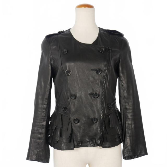 【中古】3.1 フィリップリム 3.1 phillip lim ラムレザー フリル ライダース ジャケット ブルゾン 0 黒 ブラック