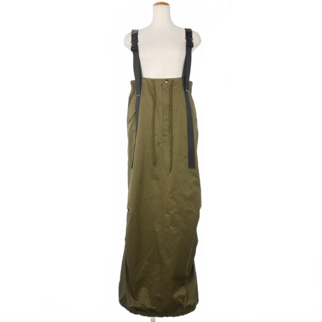 【中古】エムゴーサン M53. QUIET MILITARY SKIRT サロペット ロングスカート ワンピース ストラップ S 緑 カーキ