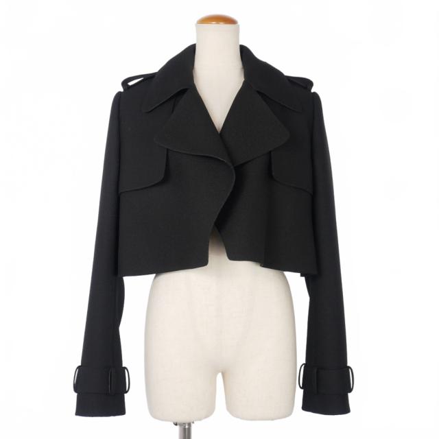 【中古】バレンシアガ BALENCIAGA アレキサンダーワン期 クロップド ショート トレンチ ジャケット 34 黒 ブラック
