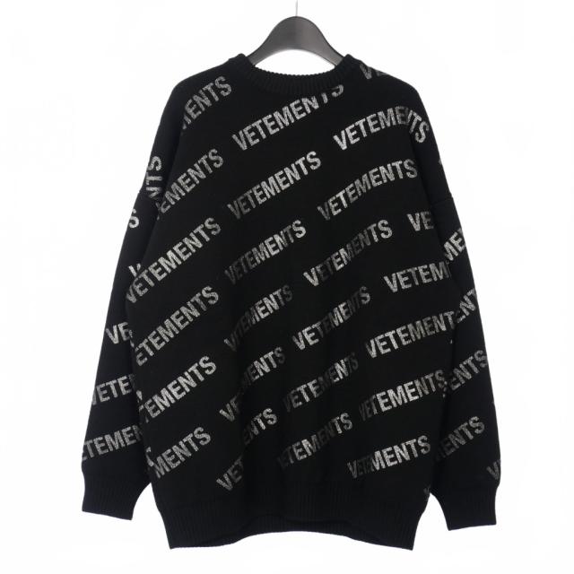 【中古】ヴェトモン ベトモン VETEMENTS グリッター モノグラム ロゴ ニット セーター S 黒 ブラック UA52KN650B