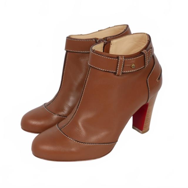 【中古】クリスチャンルブタン Christian louboutin ET D`UN 85 ショートブーツ カーフレザー 34.5 茶 ブラウン