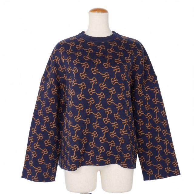 中古】ロク ロック rokh モノグラム ロゴ 総柄 ニット セーター XS 紺  