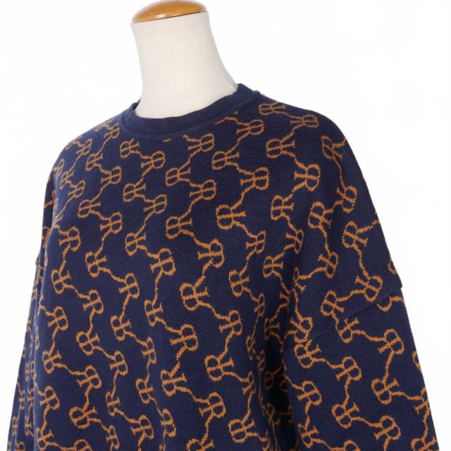 中古】ロク ロック rokh モノグラム ロゴ 総柄 ニット セーター XS 紺  