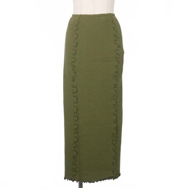 【中古】未使用品 ハクジ HAKUJI JQ STRETCH SKIRT ジャガード ストレッチ タイトスカート F 緑 カーキ レディース