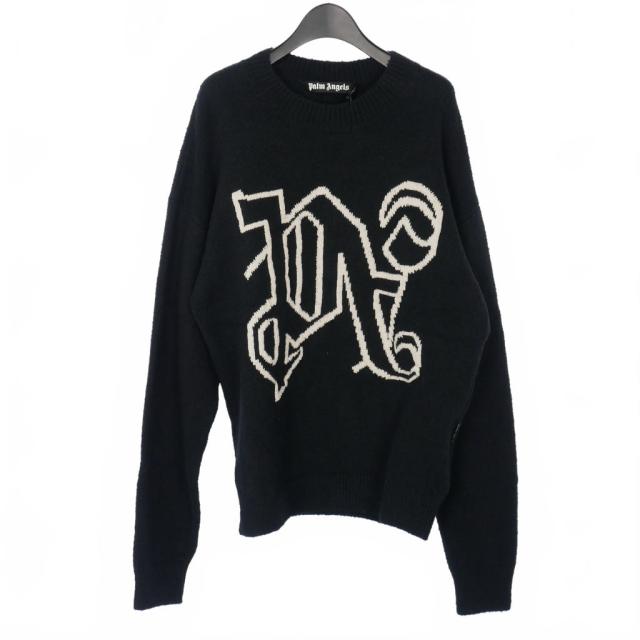 【中古】未使用品 パームエンジェルス PALM ANGELS 24AW ニット セーター 長袖 Lサイズ ブラック 黒 メンズ