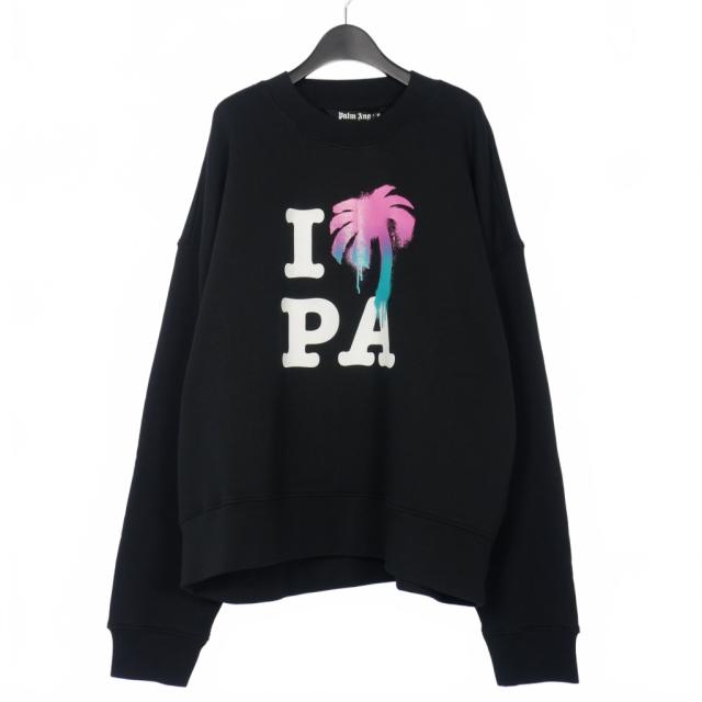 【中古】未使用品 パームエンジェルス PALM ANGELS 23SS I Love PA スウェットシャツ トレーナー L 黒 ブラック