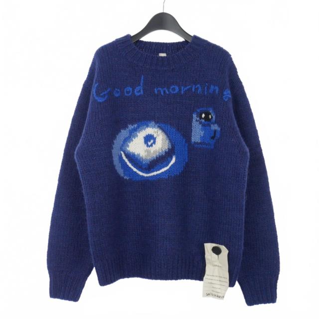【中古】未使用品 シンヤコズカ SHINYA KOZUKA 25AW MORNING SPECIAL グラフィックニット セーター 長袖 M ブルー 青