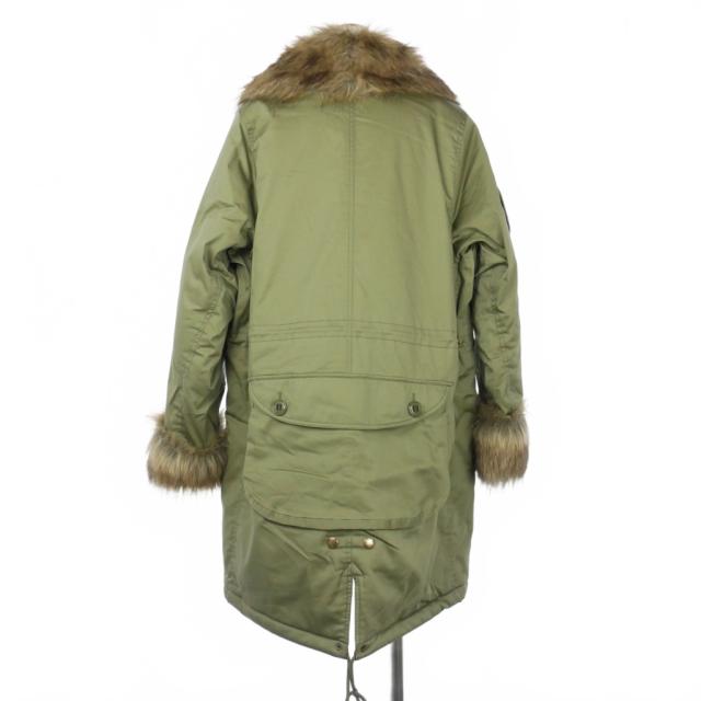 【中古】未使用品 オープンワイワイ OPEN YY フェイクファー トリミング サファリジャケット コート S 緑 カーキ_1