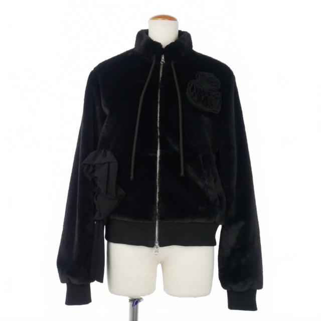 【中古】オープンワイワイ OPEN YY フリース アップリケ ブルゾン ジャケット L 黒 ブラック レディース