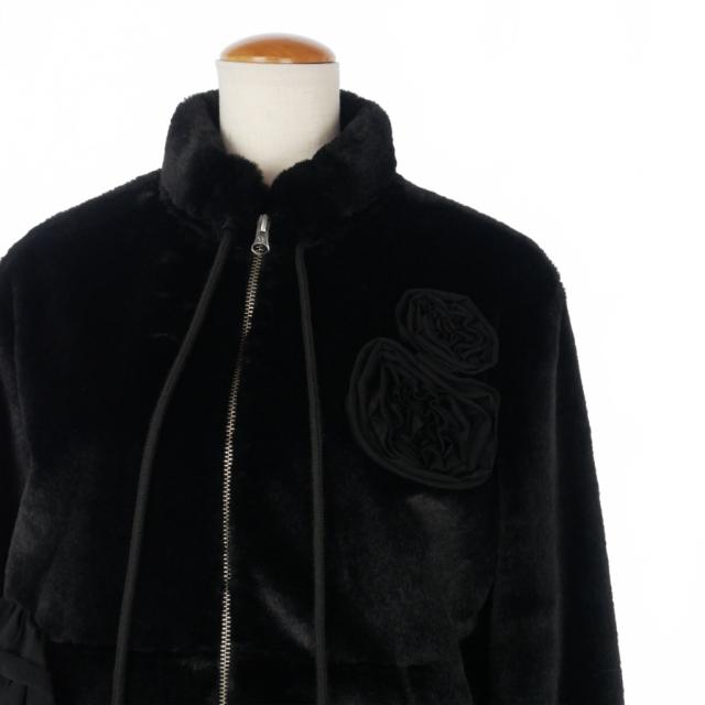【中古】オープンワイワイ OPEN YY フリース アップリケ ブルゾン ジャケット L 黒 ブラック レディース