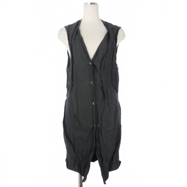 【中古】ドゥサン DUSAN シワ加工 ロングジレ ベスト ラメ 黒 ブラック レディース