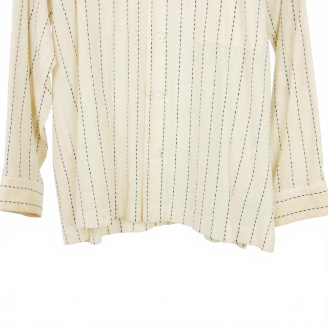 【中古】イッセイミヤケ ISSEY MIYAKE 95SS バンドカラー ストライプシャツ シルク ステッチ ホワイト 白 ME51-FJ207 メンズ_2