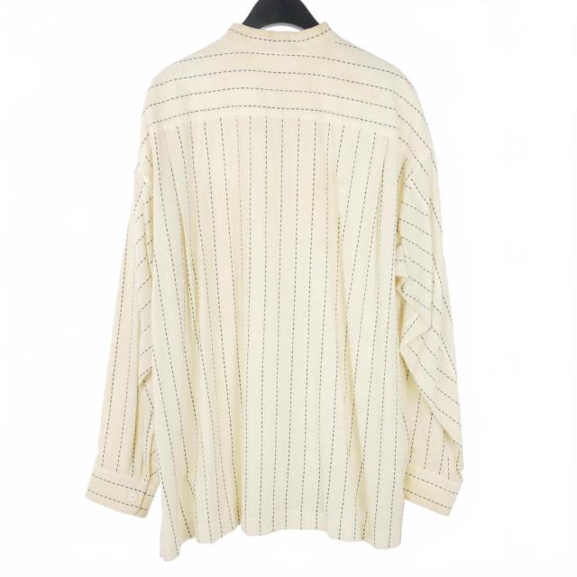 【中古】イッセイミヤケ ISSEY MIYAKE 95SS バンドカラー ストライプシャツ シルク ステッチ ホワイト 白 ME51-FJ207 メンズ_4
