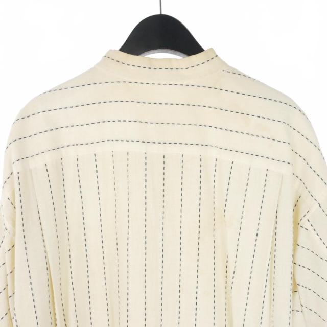 【中古】イッセイミヤケ ISSEY MIYAKE 95SS バンドカラー ストライプシャツ シルク ステッチ ホワイト 白 ME51-FJ207 メンズ_5