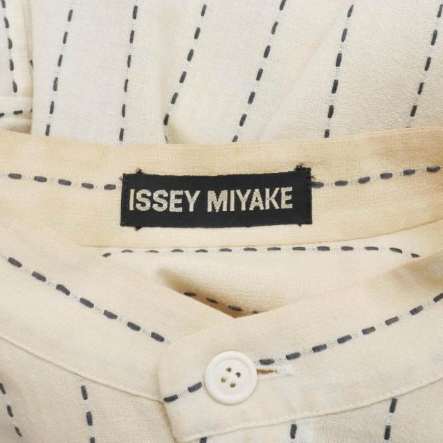 【中古】イッセイミヤケ ISSEY MIYAKE 95SS バンドカラー ストライプシャツ シルク ステッチ ホワイト 白 ME51-FJ207 メンズ_7