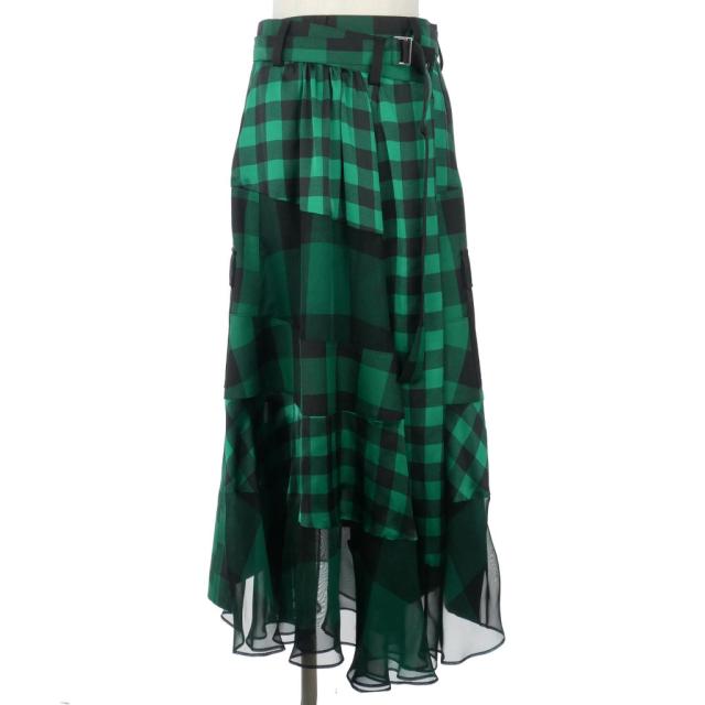 【中古】サカイ sacai 22SS バッファローチェック マキシスカート 1 緑 グリーン 22-05941 レディース
