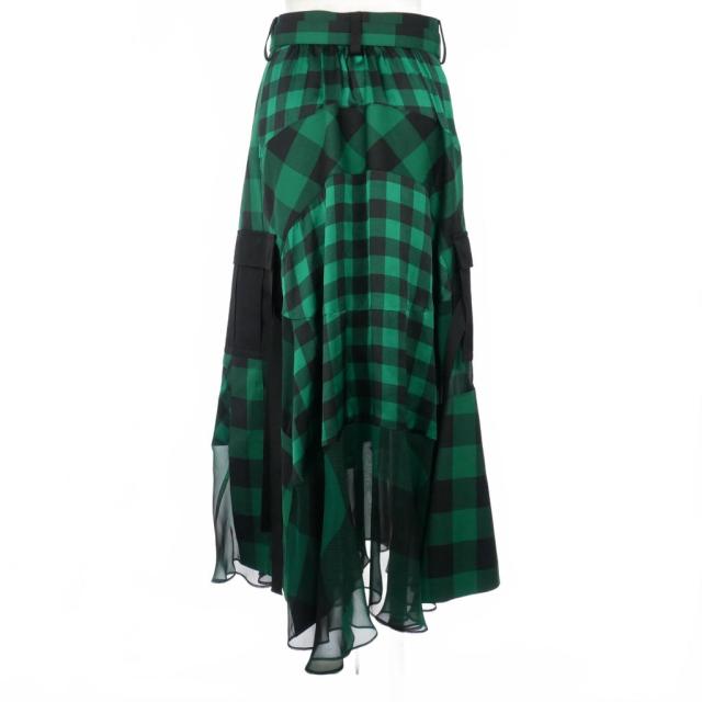 【中古】サカイ sacai 22SS バッファローチェック マキシスカート 1 緑 グリーン 22-05941 レディース_1