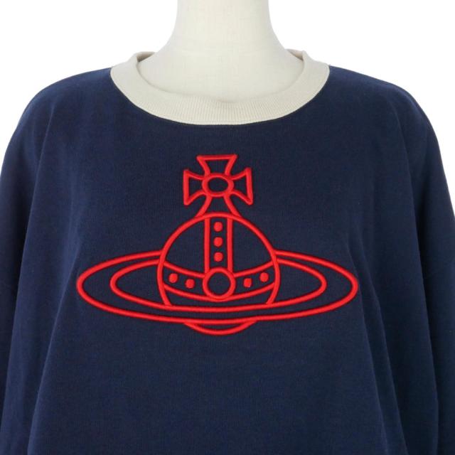 【中古】ヴィヴィアンウエストウッドレッドレーベル レイヤードスウェット ロゴ刺繍 長袖 00 ネイビー アイボリー_1