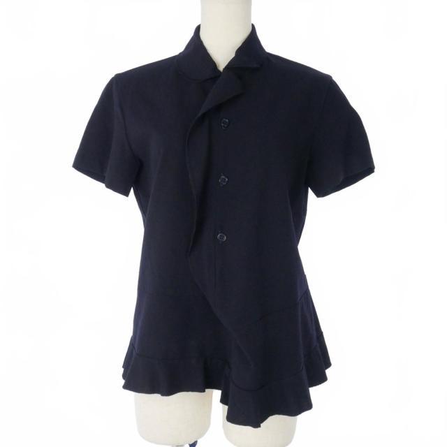 【中古】トリココムデギャルソン tricot COMME des GARCONS 丸襟ブラウス シャツ 半袖 無地 Mサイズ ネイビー 紺