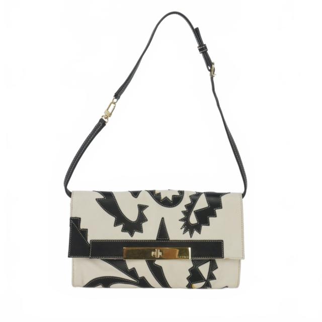 【中古】エトロ ETRO なめし革 パッチワーク ショルダーバッグ ハンドバック クラッチペダル御徒面子 白 黒 白いこと 黒いこと