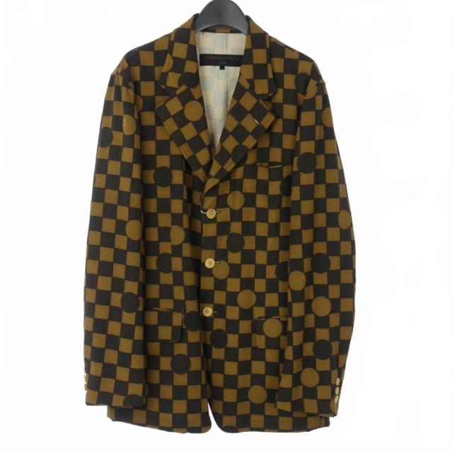 【中古】未使用品 コムデギャルソンオム COMME des GARCONS 03SS 田中オム 市松柄 ドット柄 総柄 ウールジャケット L 茶