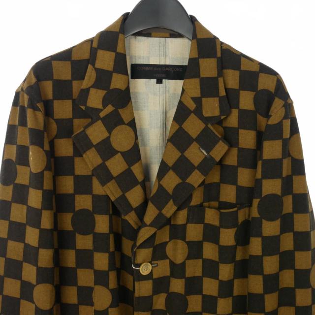 【中古】未使用品 コムデギャルソンオム COMME des GARCONS 03SS 田中オム 市松柄 ドット柄 総柄 ウールジャケット L 茶_1