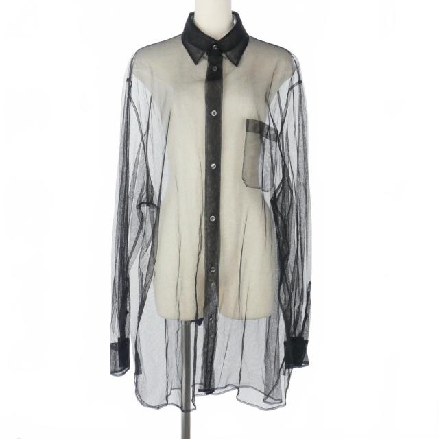 【中古】メゾンマルジェラ Maison Margiela 19SS チュールシャツ 長袖 無地 シアー 白タグ サイズ40 黒