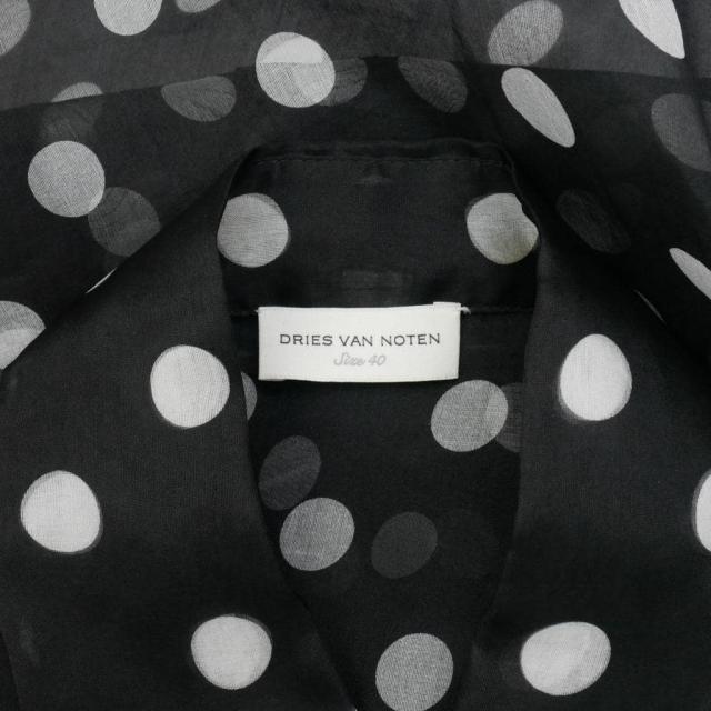 【中古】ドリスヴァンノッテン DRIES VAN NOTEN シアーブラウス シャツ シルク ドット 五分袖 サイズ40 黒 白