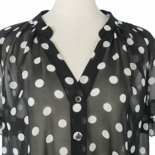 【中古】ドリスヴァンノッテン DRIES VAN NOTEN シアーブラウス スキッパー シャツ ドット 半袖 36 黒 白