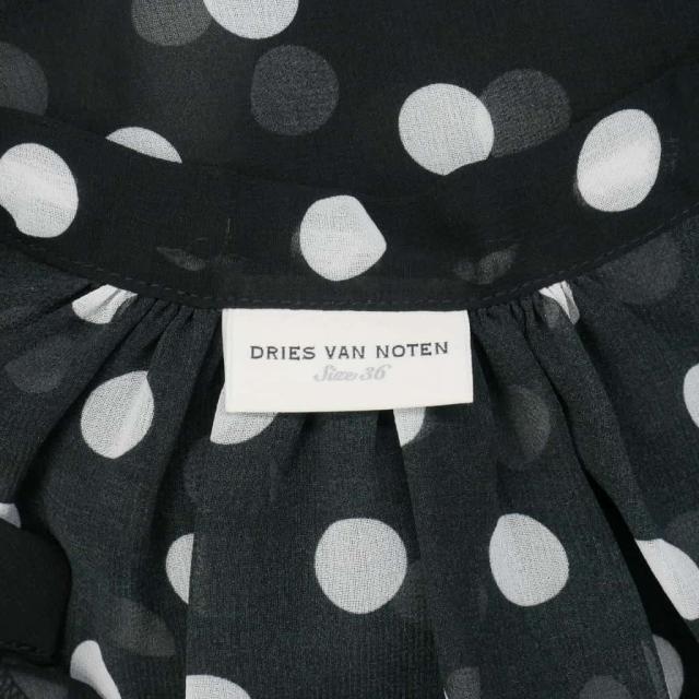 【中古】ドリスヴァンノッテン DRIES VAN NOTEN シアーブラウス スキッパー シャツ ドット 半袖 36 黒 白