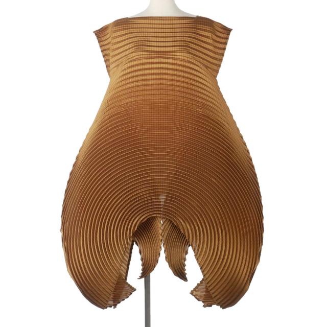 【中古】イッセイミヤケ ISSEY MIYAKE 14AW 森の鼓動 3Dスチームストレッチ リングプリーツ ワンピース ストライプ