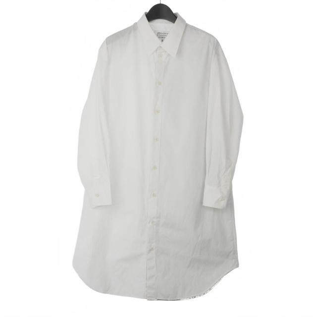 【中古】メゾンマルジェラ 19SS ロングシャツ 長袖 無地 コットン サイズ44 ホワイト 白 シルバー S51DL0264